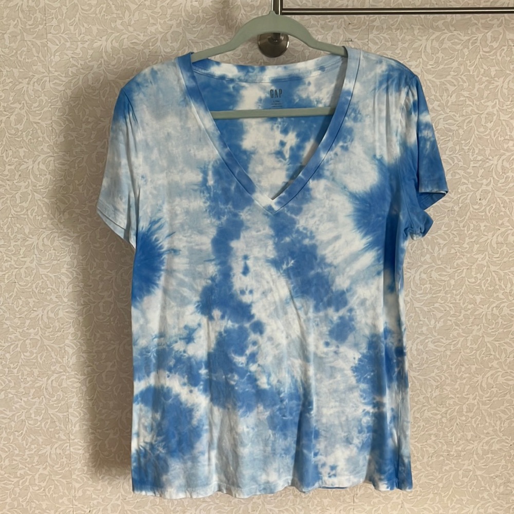 Gap Vintage Wash Blue Sky Tie Dye V-Neck T Shirt Large Tall